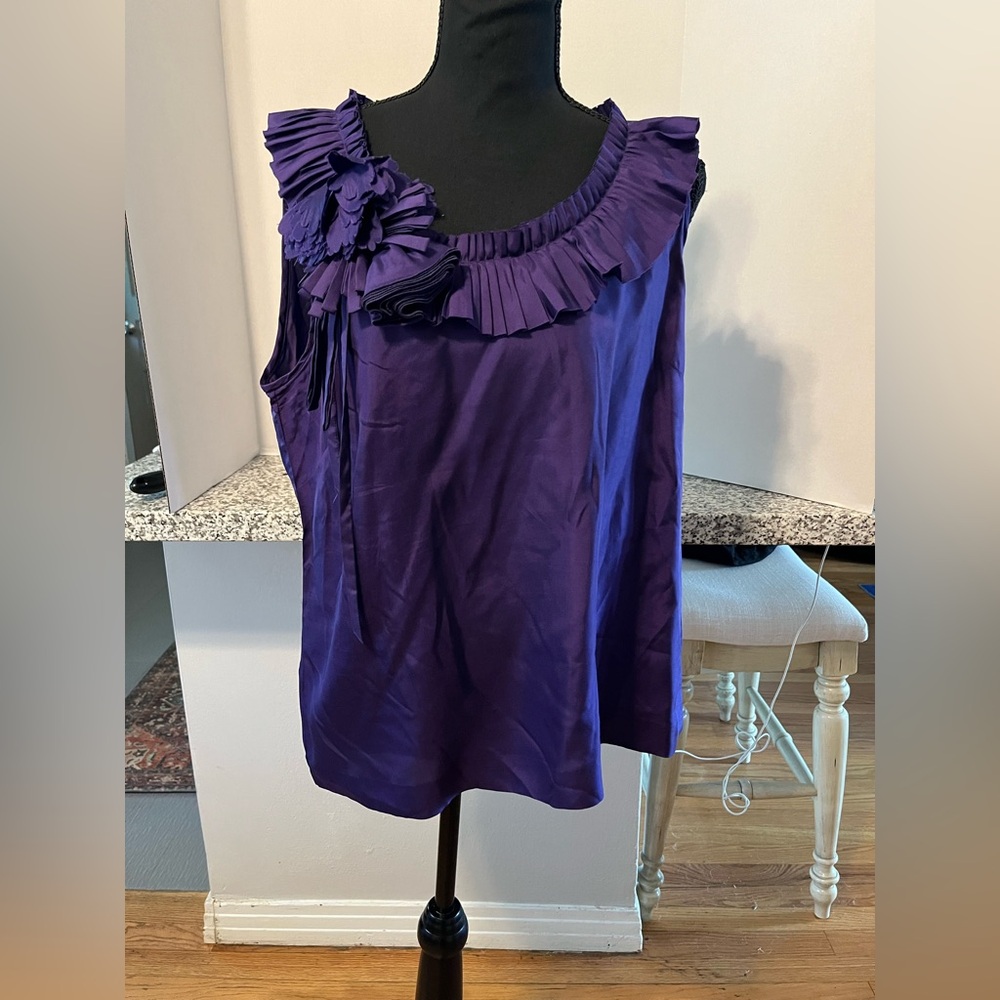 J. Crew Women’s Deep Purple Silk Ruffle Blouse Size 12
